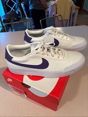 Nike Men’s Court Shot Low-Top Sneakers in White and Purple